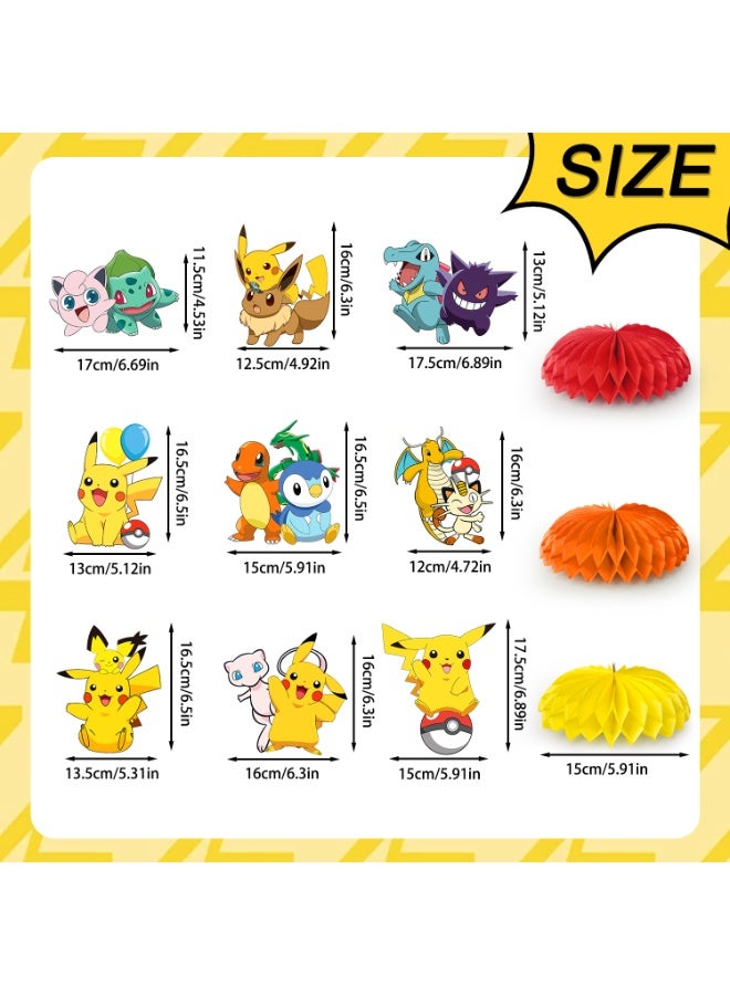 FRUITFUL PARTY Pokemon Centerpieces for Tables, 9pc 3D Double Side Pikachu Honeycomb Centerpieces for Pokemon Themed Party Supplies Decorations, Pikachu Table Decoration Supplies - Image 2