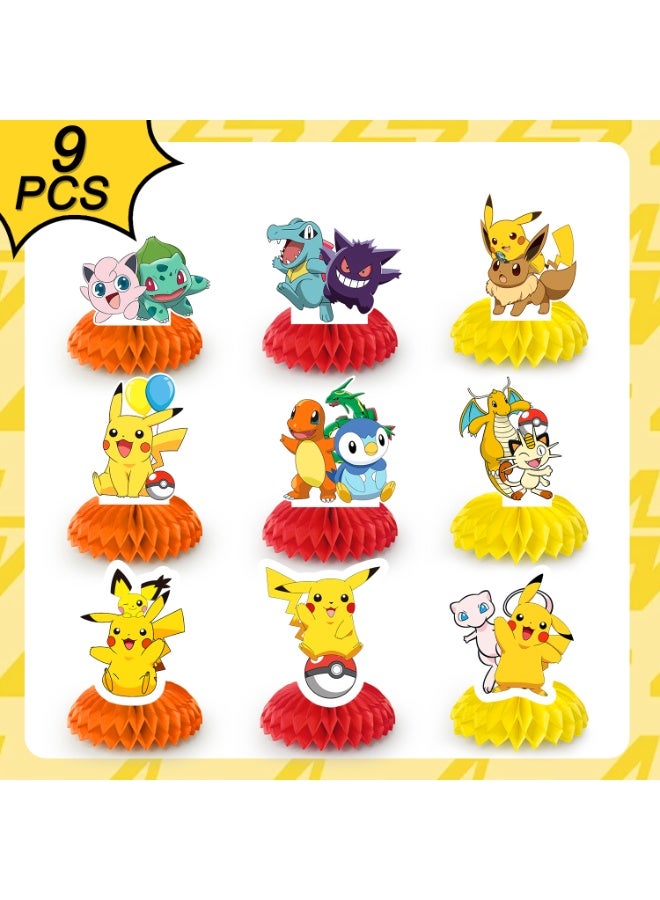 FRUITFUL PARTY Pokemon Centerpieces for Tables, 9pc 3D Double Side Pikachu Honeycomb Centerpieces for Pokemon Themed Party Supplies Decorations, Pikachu Table Decoration Supplies - Image 3