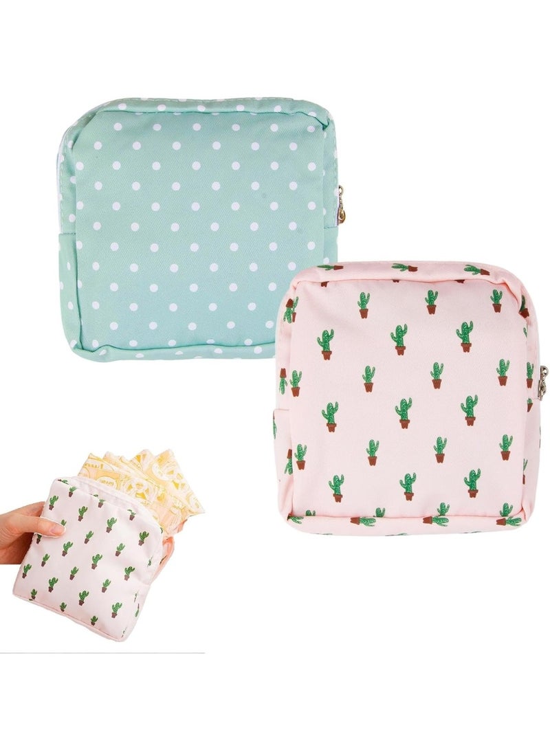 حقيبة فوط صحية نسائية - منظم صغير بسحاب - جيب تخزين سري للفتيات المراهقات - حقيبة يد قماشية ملونة - مناسبة للمدرسة والعمل والسفر - تصميم أنيق وعملي لتخزين منتجات العناية والنظافة النسائية - خفيفة الوزن وسهلة الغسل - قطعتان - أشكال وألوان عشوائية - Image 1