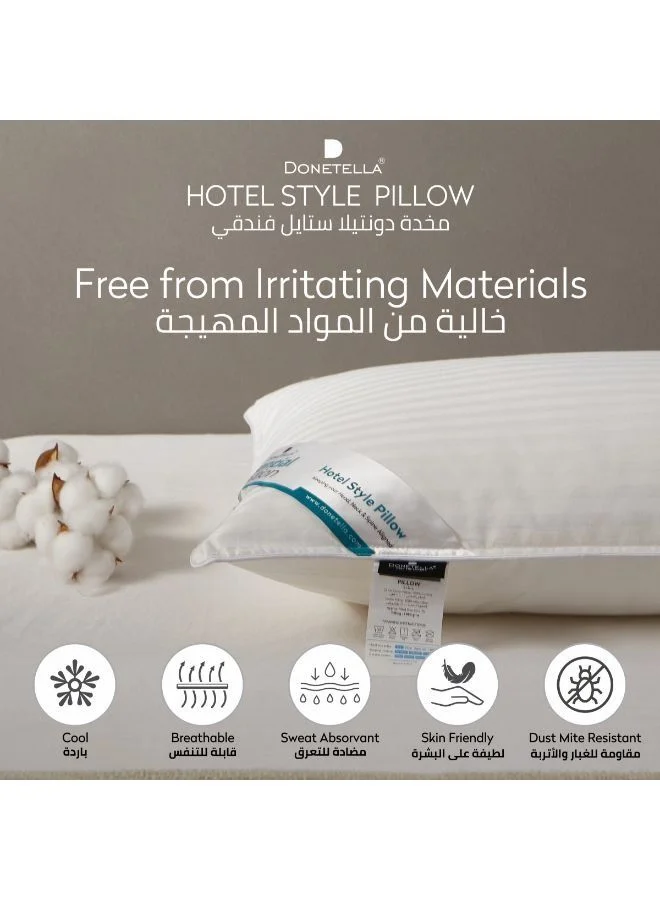 Donetella Cotton Pillow 4-Pieces(1200Gm Each) Bed Pillow 50X75 cm Hotel Style Striped Double Edge Stitched Premium Gel Fiber, Soft Loft, Pearl White