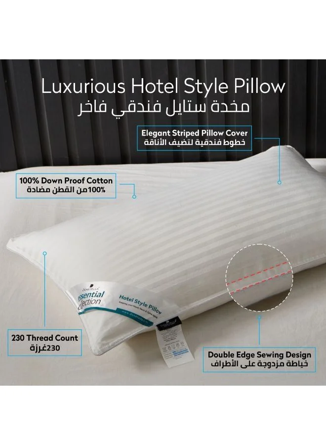 Donetella Cotton Pillow 4-Pieces(1200Gm Each) Bed Pillow 50X75 cm Hotel Style Striped Double Edge Stitched Premium Gel Fiber, Soft Loft, Pearl White