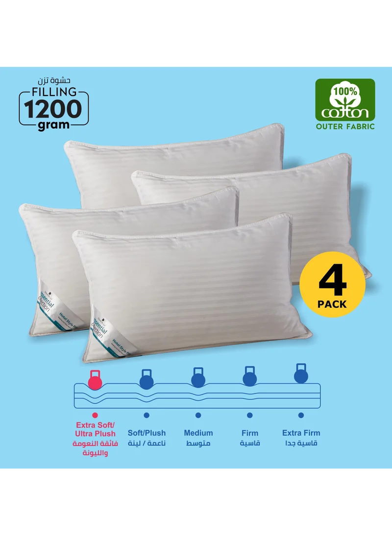 دوناتيلا وسادة قطنية 4 قطع(1200 جم لكل قطعة) وسادة سرير بحجم كينج 50 * 75 سم على طراز الفندق مخططة بحافة مزدوجة مخيط ألياف جل ممتازة ، دور علوي ناعم ، أبيض لؤلؤي