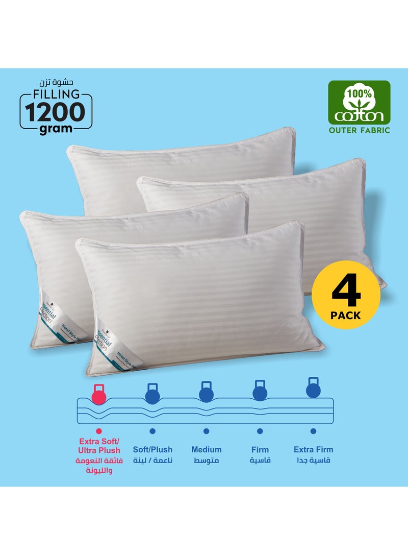 Donetella Cotton Pillow 4-Pieces(1200Gm Each) Bed Pillow 50X75 cm Hotel Style Striped Double Edge Stitched Premium Gel Fiber, Soft Loft, Pearl White - Image 1
