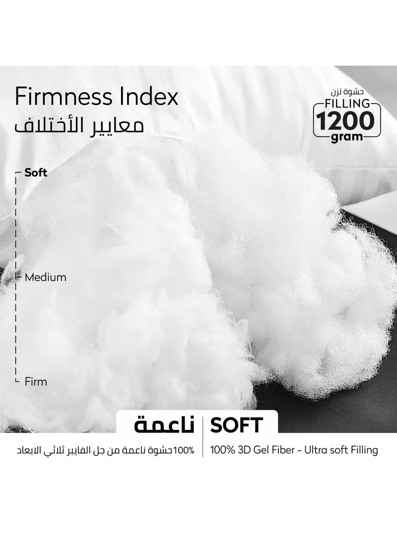 Donetella Cotton Pillow 4-Pieces(1200Gm Each) Bed Pillow 50X75 cm Hotel Style Striped Double Edge Stitched Premium Gel Fiber, Soft Loft, Pearl White