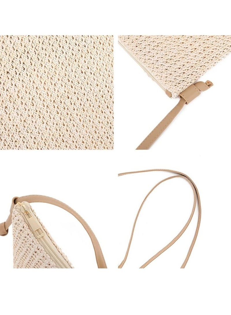 Excefore Straw Shoulder Bag Straw Clutch Straw Crossbody Bag Casual Summer Beach Straw Handmade Bag for Women Envelope Purse Wallet - Image 4