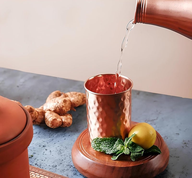 Adoko 100% Pure Copper Hammered Design Tumbler with Ayurvedic Health Benefits | 300ml, 1Pc | Drinking Serving Water Copper Utensils Glass - Image 3
