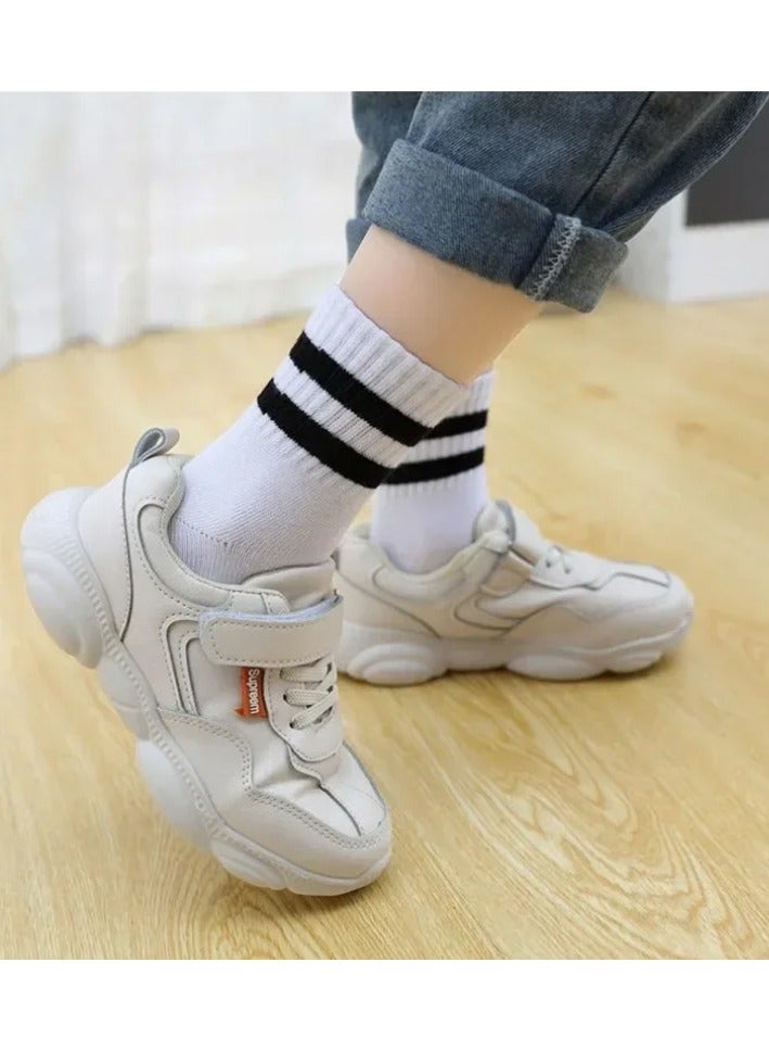5 Pairs of Kids Sport Socks Black & White Stripe, Unisex Striped Cotton Socks for Boys & Girls for Ages 1-12 Years - Image 2