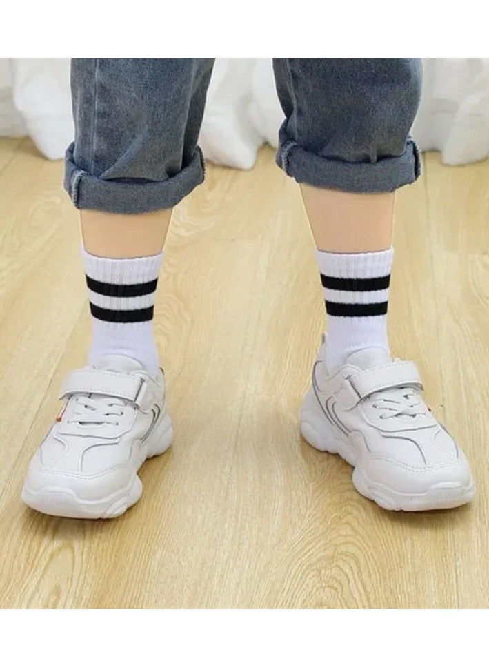 5 Pairs of Kids Sport Socks Black & White Stripe, Unisex Striped Cotton Socks for Boys & Girls for Ages 1-12 Years - Image 3