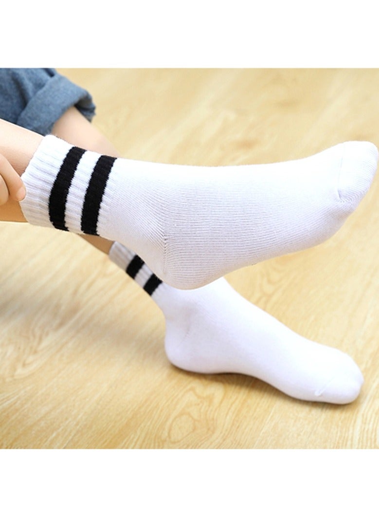 5 Pairs of Kids Sport Socks Black & White Stripe, Unisex Striped Cotton Socks for Boys & Girls for Ages 1-12 Years - Image 4