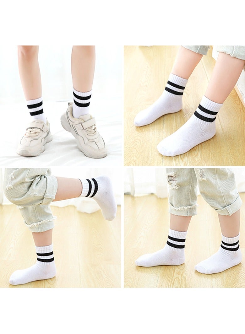 5 Pairs of Kids Sport Socks Black & White Stripe, Unisex Striped Cotton Socks for Boys & Girls for Ages 1-12 Years - Image 5