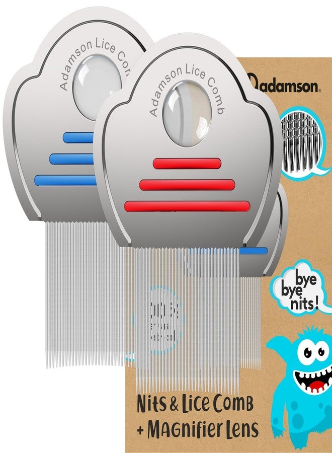 Adamson Lice Comb Duo - Stainless Steel Lice Comb for Kids x 2 - Effective Nit Comb - Lice Combs for Thick Hair - Durable and Easy to Clean - Red and Blue Set - Image 1