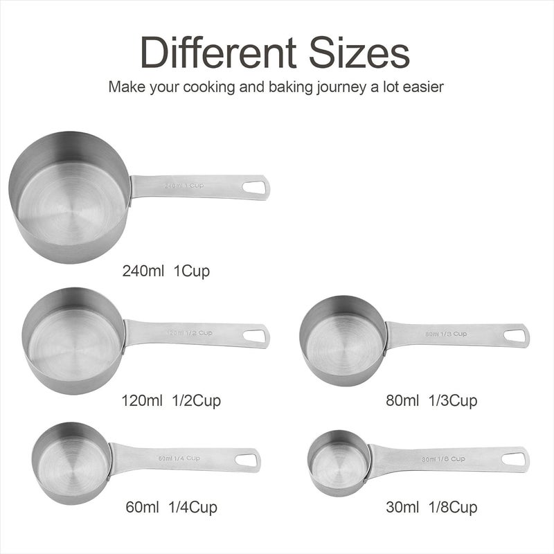 Smithcraft Measuring Cups and Spoons Set, Dry Metal Measuring Cup Set of 11, Stainless Steel Measuring Cups and Spoons, 5 Measure Cups and 5 Kitchen Measurement Spoons & Leveler - Image 2
