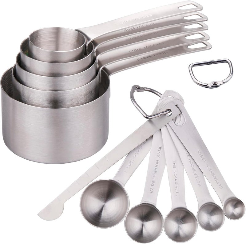 Smithcraft Measuring Cups and Spoons Set, Dry Metal Measuring Cup Set of 11, Stainless Steel Measuring Cups and Spoons, 5 Measure Cups and 5 Kitchen Measurement Spoons & Leveler - Image 1