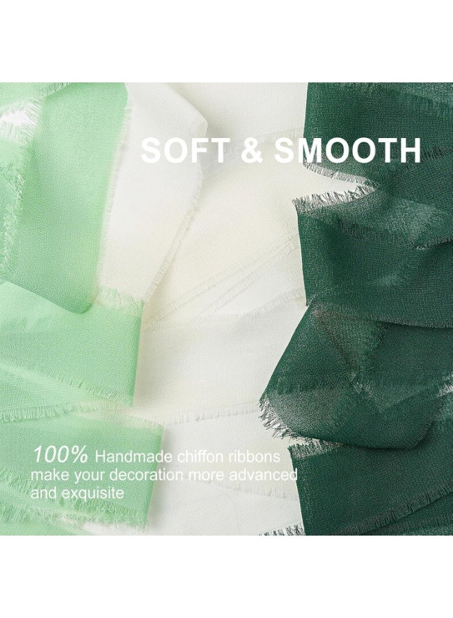3 Rolls Green Chiffon Ribbon with Frayed Edges - 4cm x 5m Handmade Wedding Ribbon for Bouquets, Gift Wrapping, DIY Crafts (Fringe Trim) - Image 4