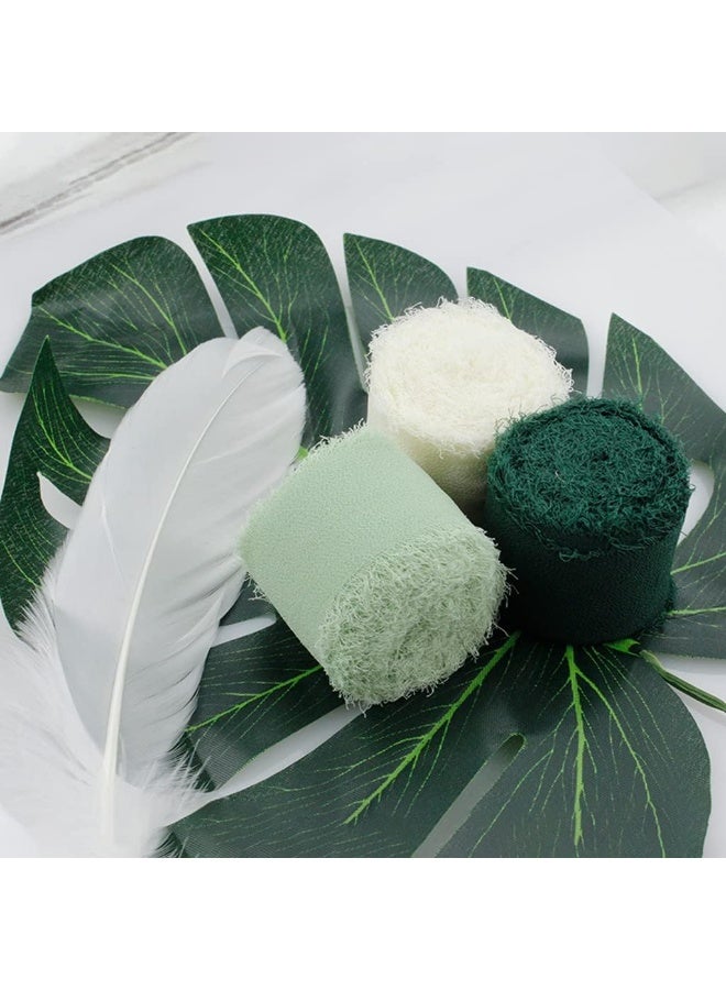 3 Rolls Green Chiffon Ribbon with Frayed Edges - 4cm x 5m Handmade Wedding Ribbon for Bouquets, Gift Wrapping, DIY Crafts (Fringe Trim) - Image 5