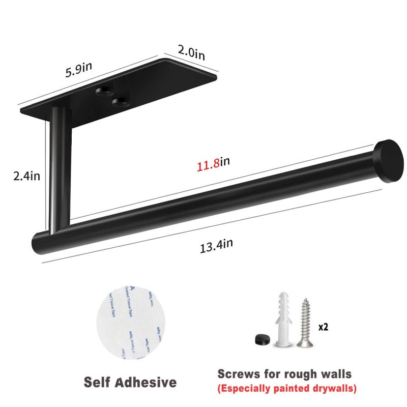 VAEHOLD Self Adhesive Paper Towel Holder Under Cabinet Mount, Wall Mount Paper Towel Roll Rack for Kitchen Cabinet, Bathroom, SUS304 Stainless Steel Black - Image 3
