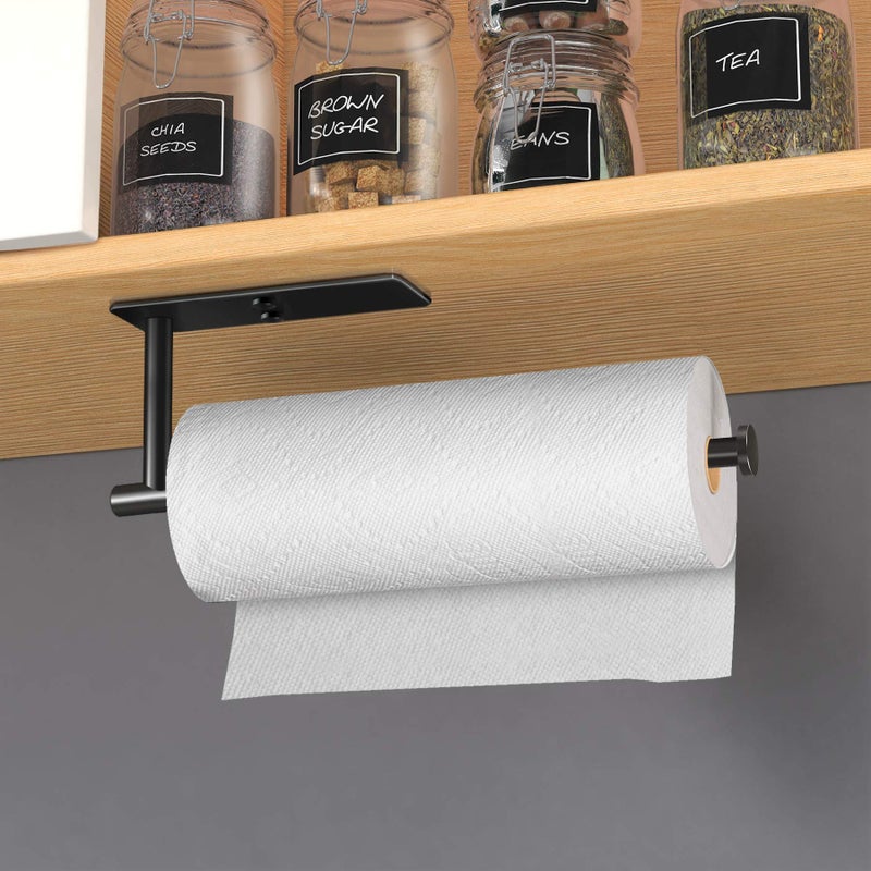 VAEHOLD Self Adhesive Paper Towel Holder Under Cabinet Mount, Wall Mount Paper Towel Roll Rack for Kitchen Cabinet, Bathroom, SUS304 Stainless Steel Black - Image 5