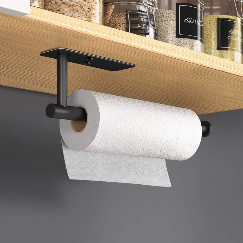 VAEHOLD Self Adhesive Paper Towel Holder Under Cabinet Mount, Wall Mount Paper Towel Roll Rack for Kitchen Cabinet, Bathroom, SUS304 Stainless Steel Black - Image 4