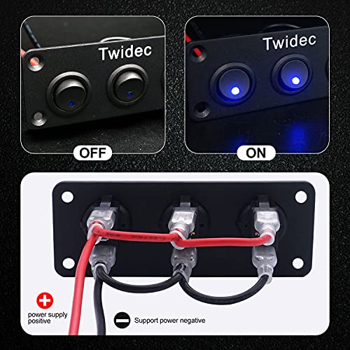 Twidec/3 Gang Rocker Toggle Switch Panel with 12V DC Round Dot Lighted 20A 3 Pins ON/Off SPST Switch Control for Car Or Boat Blue LED Light KCD2-102N-BU-XBZ - Image 5