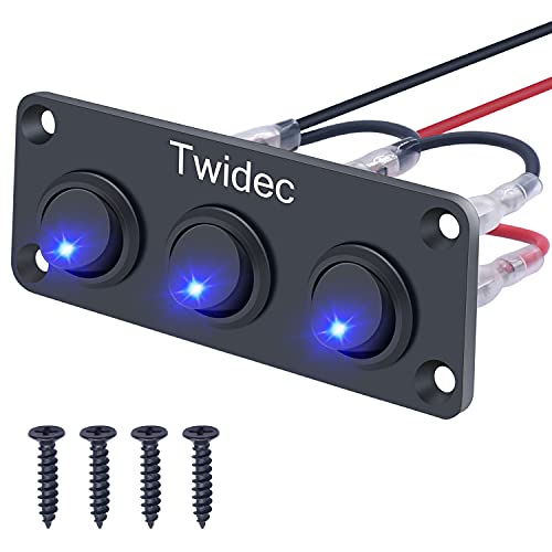 Twidec/3 Gang Rocker Toggle Switch Panel with 12V DC Round Dot Lighted 20A 3 Pins ON/Off SPST Switch Control for Car Or Boat Blue LED Light KCD2-102N-BU-XBZ - Image 1