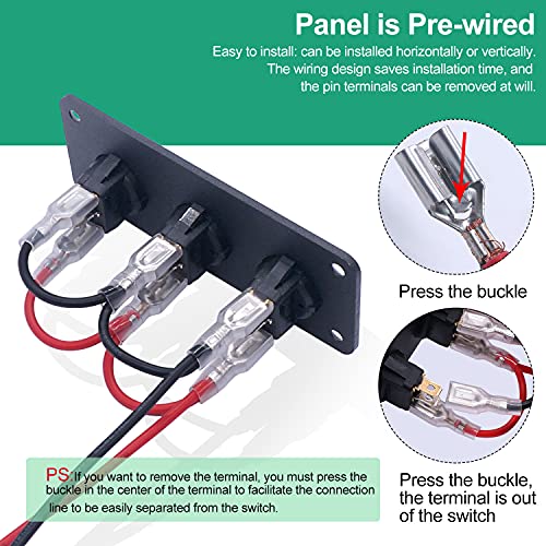 Twidec/3 Gang Rocker Toggle Switch Panel with 12V DC Round Dot Lighted 20A 3 Pins ON/Off SPST Switch Control for Car Or Boat Blue LED Light KCD2-102N-BU-XBZ - Image 4