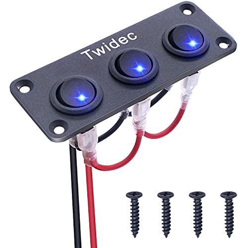 Twidec/3 Gang Rocker Toggle Switch Panel with 12V DC Round Dot Lighted 20A 3 Pins ON/Off SPST Switch Control for Car Or Boat Blue LED Light KCD2-102N-BU-XBZ - Image 2