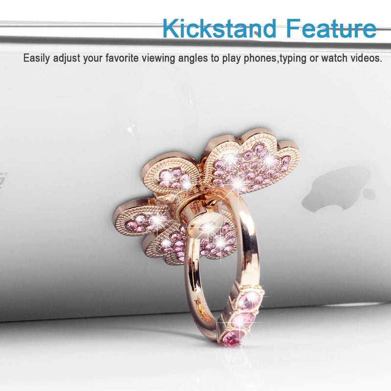 WATACHE Finger Ring Stand,2 Pack Luxury Glitter Diamond Universal Metal Ring Grips for iPhone 16/15/14/13/ Pro Max, Galaxy S24/S23/S22 Ultra, Finger Ring Grip Holder for All Smartphone (Butterfly x 2) - Image 3