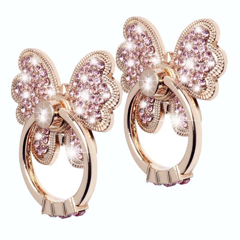 WATACHE Finger Ring Stand,2 Pack Luxury Glitter Diamond Universal Metal Ring Grips for iPhone 16/15/14/13/ Pro Max, Galaxy S24/S23/S22 Ultra, Finger Ring Grip Holder for All Smartphone (Butterfly x 2) - Image 1