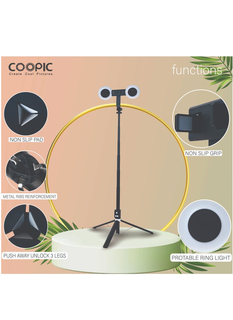Coopic COOPIC T12(Black) 175cm Versatile Selfie Stick tripod with 360° Rotation mobile holder and rechargeable Bluetooth system Capture Smooth, Steady Shots in Any Situation  - Image 2