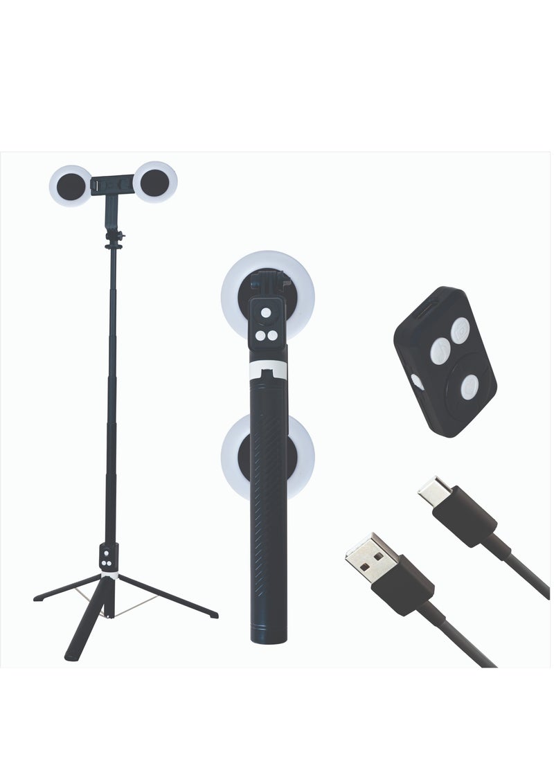 Coopic COOPIC T12(Black) 175cm Versatile Selfie Stick tripod with 360° Rotation mobile holder and rechargeable Bluetooth system Capture Smooth, Steady Shots in Any Situation  - Image 1
