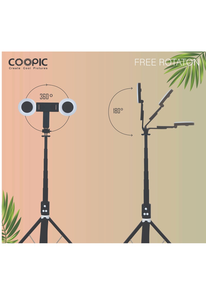 Coopic COOPIC T12(Black) 175cm Versatile Selfie Stick tripod with 360° Rotation mobile holder and rechargeable Bluetooth system Capture Smooth, Steady Shots in Any Situation  - Image 3