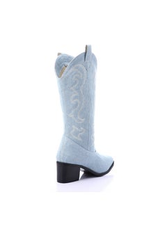 Mr.joe Embroidered Denim Pointed Cowboy Boots - Baby Blue  - Image 3