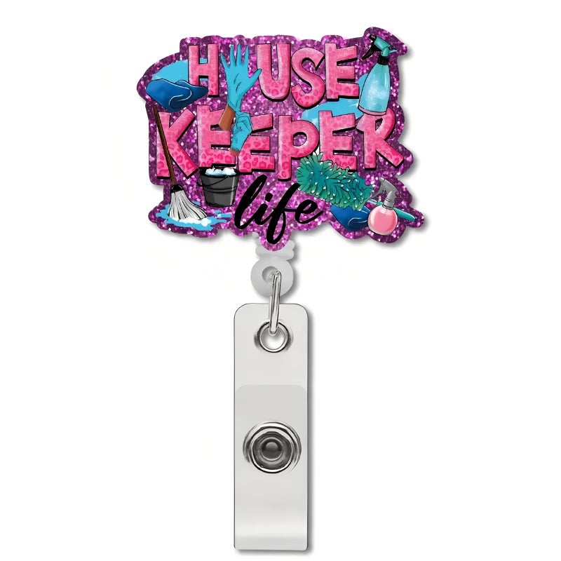 OCOUYVD 1 Pcs Employee Appreciation Retractable Badge Reel Gift For Housekeepers Custodian Gift Hospital Cleaning Your Worries Away Acrylic Nurse Id Badge Reel With Clip For Coworker Employee - Image 1