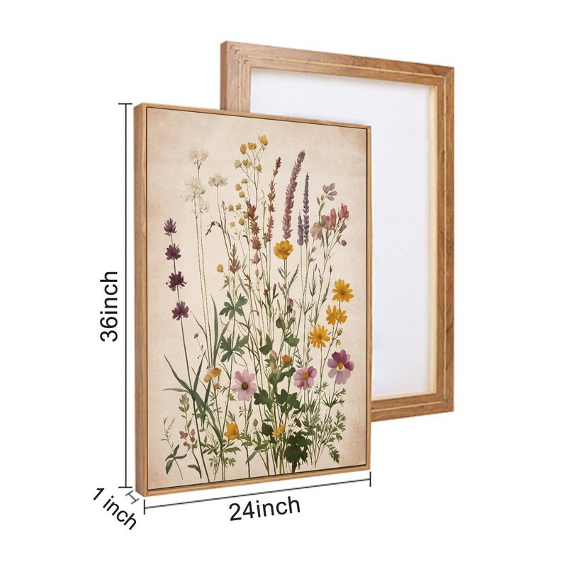 Ausril Vintage Wildflower Watercolor Framed Canvas Wall Art Set, Retro Flower Botanical Wall Decor, Colorful Floral Wall Painting, Flower Illustration Art Prints for Living Room, Bedroom 24"x36"x3 - Image 1
