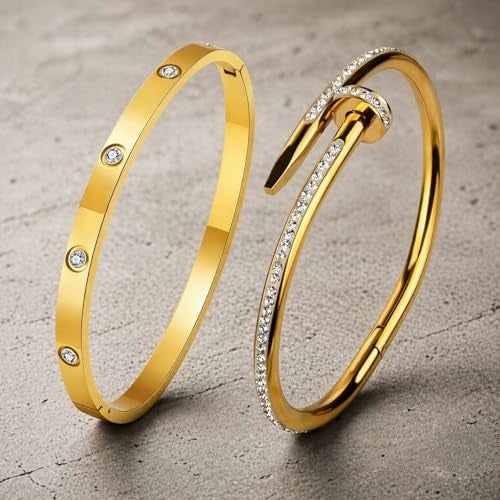 MEENAZ bracelets for women Stylish Bangles for women Adjustable Anti Tarnish Bracelet for girls 2 pc gold Kada for Women Accessories Anti Tarnish Jewellery Stainless Steel Cuff Bracelet gifts Combo - Image 2