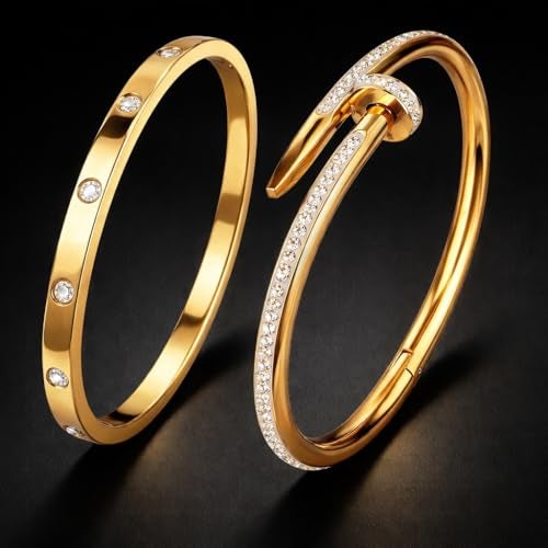 MEENAZ bracelets for women Stylish Bangles for women Adjustable Anti Tarnish Bracelet for girls 2 pc gold Kada for Women Accessories Anti Tarnish Jewellery Stainless Steel Cuff Bracelet gifts Combo - Image 4