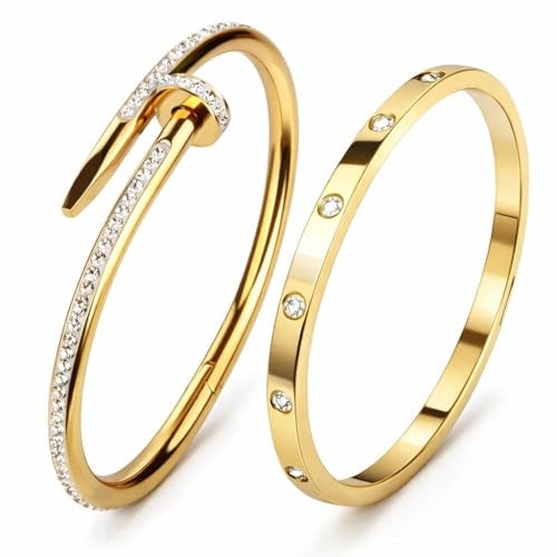 MEENAZ bracelets for women Stylish Bangles for women Adjustable Anti Tarnish Bracelet for girls 2 pc gold Kada for Women Accessories Anti Tarnish Jewellery Stainless Steel Cuff Bracelet gifts Combo - Image 1