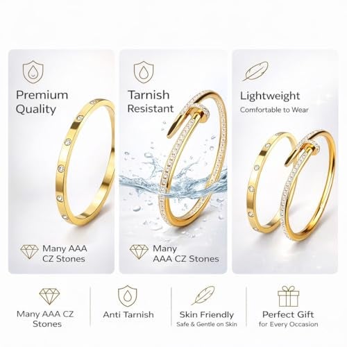 MEENAZ bracelets for women Stylish Bangles for women Adjustable Anti Tarnish Bracelet for girls 2 pc gold Kada for Women Accessories Anti Tarnish Jewellery Stainless Steel Cuff Bracelet gifts Combo - Image 5