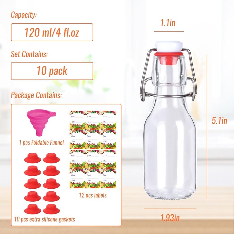 SZUAH Swing Top Glass Bottles 4 oz 10 Pack, Glass Bottles with Airtight Lid, Reusable for Home Brewing, Vanilla Extract, Juice, Gifts (120ml, Set of 10) - Image 2