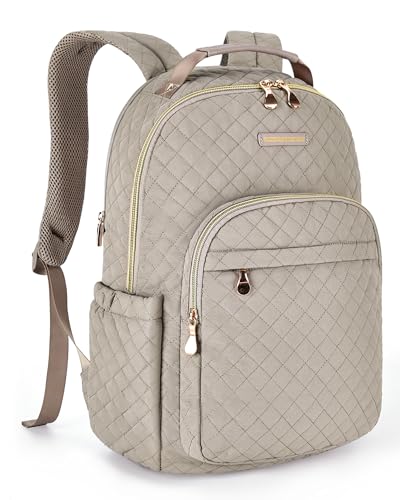 LIGHT FLIGHT Travel Laptop Backpack Women, 15.6 Inch Anti Theft Laptop Backpack with USB Charging Hole Water Resistant Casual Daypack Computer Backpack for Work, Warm Gray - Image 1