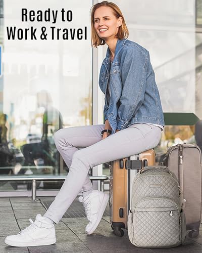 LIGHT FLIGHT Travel Laptop Backpack Women, 15.6 Inch Anti Theft Laptop Backpack with USB Charging Hole Water Resistant Casual Daypack Computer Backpack for Work, Warm Gray - Image 5