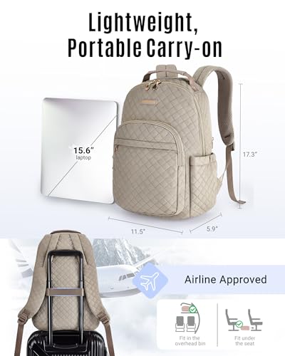LIGHT FLIGHT Travel Laptop Backpack Women, 15.6 Inch Anti Theft Laptop Backpack with USB Charging Hole Water Resistant Casual Daypack Computer Backpack for Work, Warm Gray - Image 4