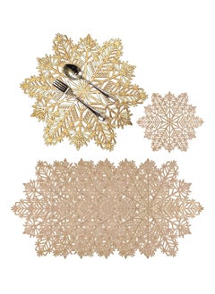 RARELY Snowflake Placemats Gold Sets of 6 Laminated Metallic Vinyl Round 15 inch Winter Festival Table Decorations  - Image 1
