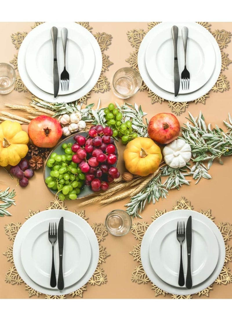 RARELY - Snowflake Placemats Gold Sets of 6 Laminated Metallic Vinyl Round 15 inch Winter Festival Table Decorations - Image 1