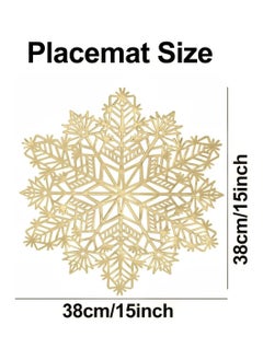 RARELY Snowflake Placemats Gold Sets of 6 Laminated Metallic Vinyl Round 15 inch Winter Festival Table Decorations  - Image 2