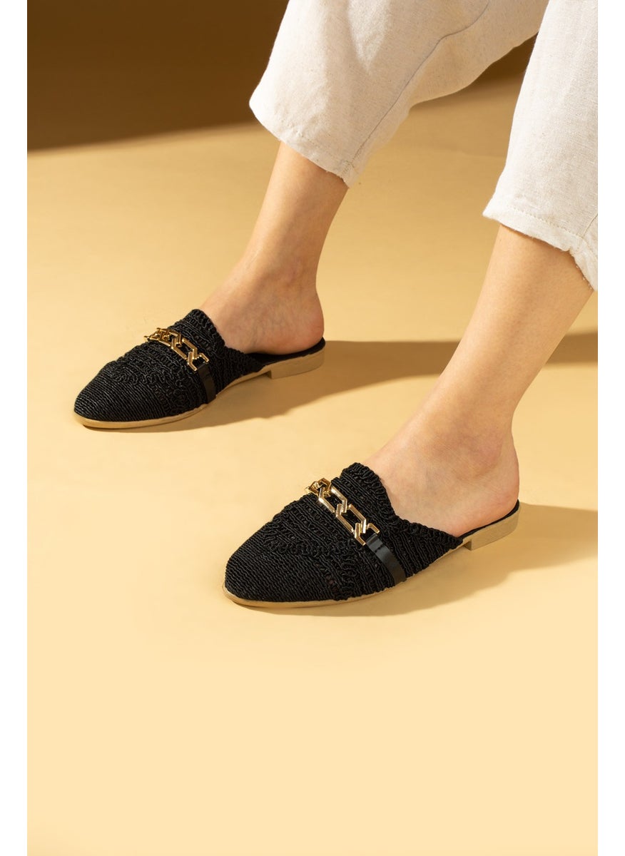 Pembe Potin Pink Potin Chain Buckle Lace Knitted Patterned Comfortable Fit Women's Slippers 001-1-24  - Image 1