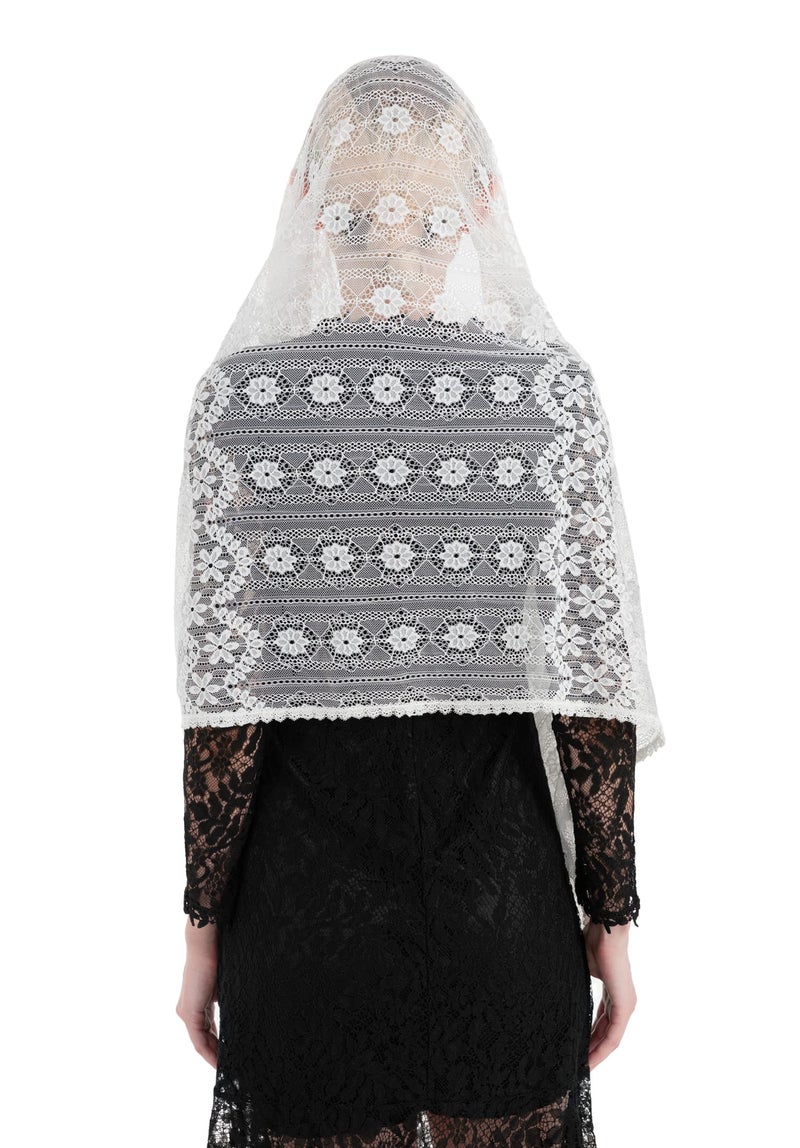PAMOR Women Chapel Veil Rectangular Mantilla Wrap Shawl Scarf Head Covering Catholic Veils for Church (White) - Image 4