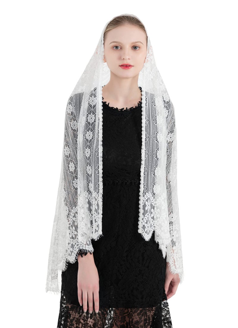 PAMOR Women Chapel Veil Rectangular Mantilla Wrap Shawl Scarf Head Covering Catholic Veils for Church (White) - Image 2