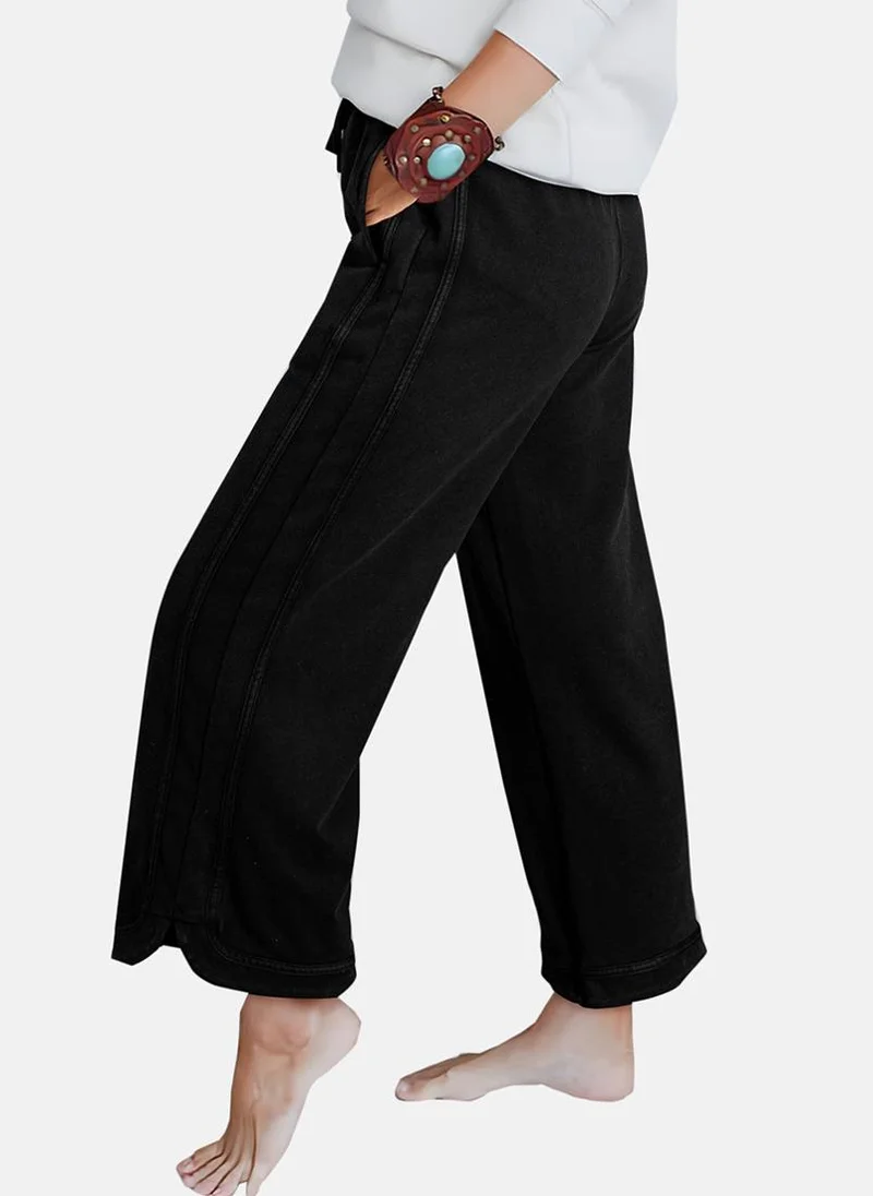 YUNIQEE Black Plain Casual Trouser
