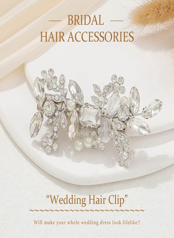 JONKY Rhinestone Hair Clip Silver Flower Barrettes Headpiece Bridal Hair Accessories for Women - Image 2